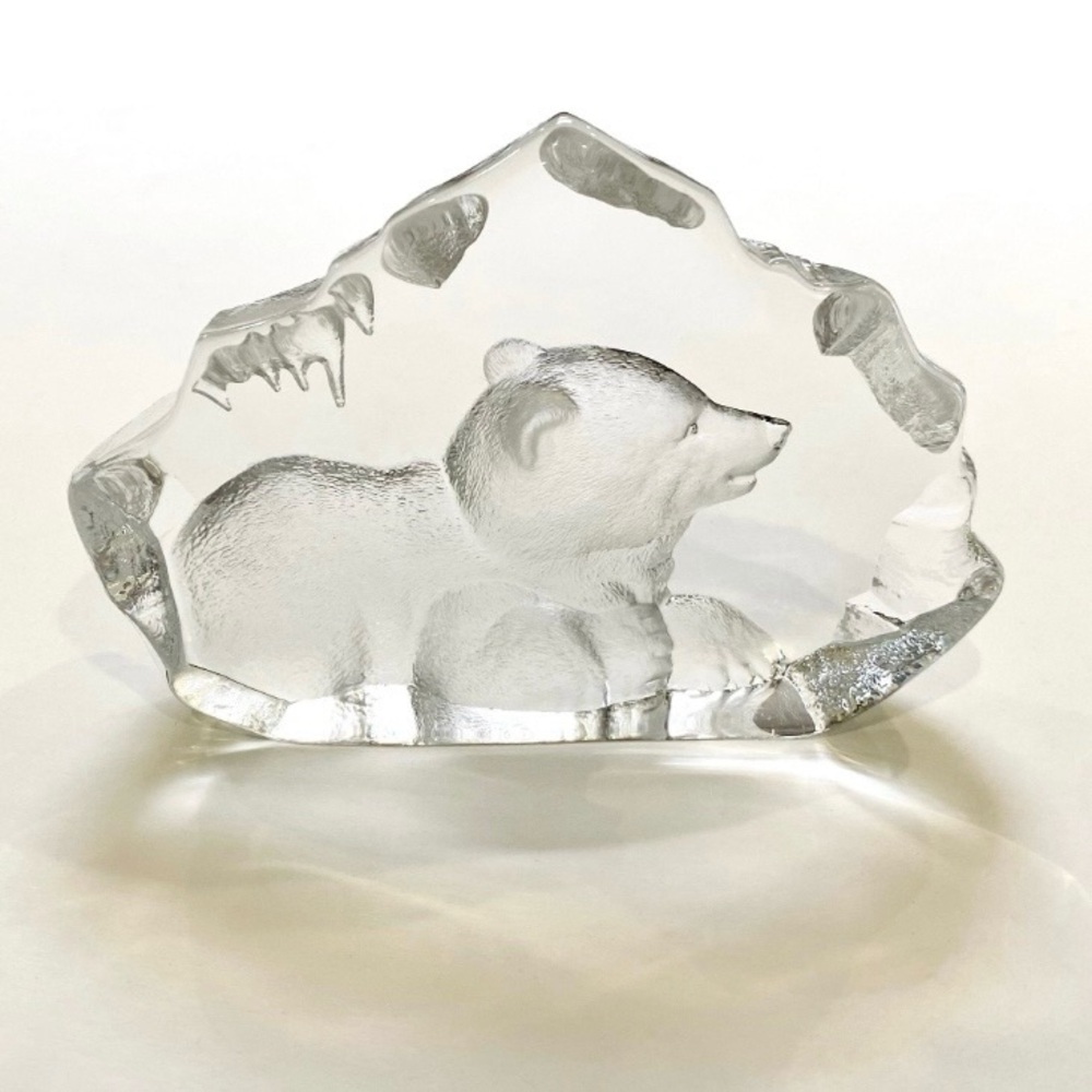 Mats Jonasson Crystal Polar Bear Sculpture Clear Lead Crystal Bear Cub Hand Cut